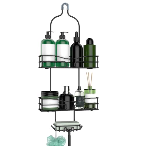 DAOYA 3-Tier Overhead Shower Caddy with Soap Holder & Hooks - Black