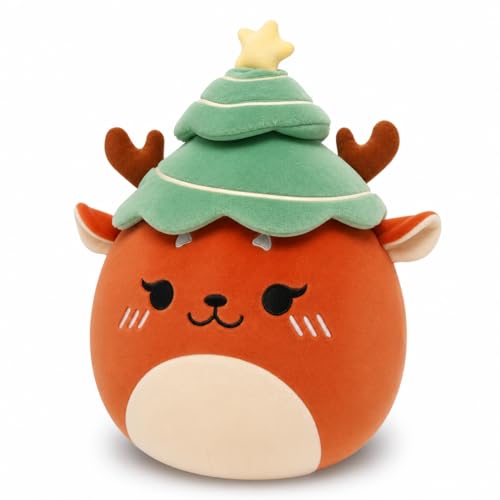 Christmas Reindeer Plush Toy - 11-Inch Holiday Hug Pillow with Tree Hat