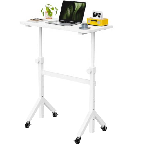 Pure White Marsail Mobile Standing Desk with Lockable Wheels & 6 Height Levels