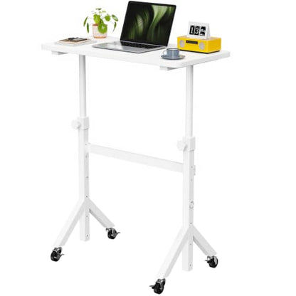 Pure White Marsail Mobile Standing Desk with Lockable Wheels & 6 Height Levels