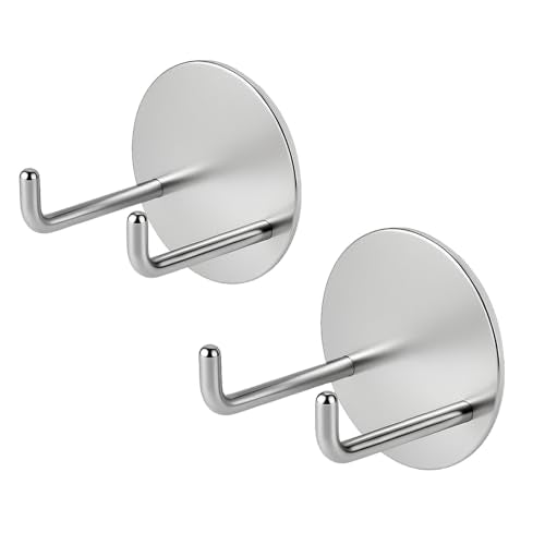 Self Adhesive Double Wall Hooks - Stainless Steel Towel and Robe Hangers, Waterproof Heavy Duty Bathroom Kitchen