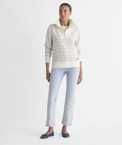 Women's Dreamcloth Quarter Zip Sweatshirt - Medium, Marshmallow/Navy