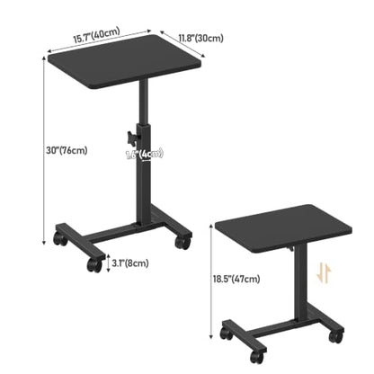 Black Adjustable Height End Table with Casters for Small Spaces