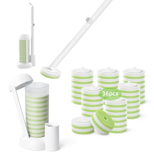 Disposable Toilet Brush System with 36 Refills and Storage Caddy - Green