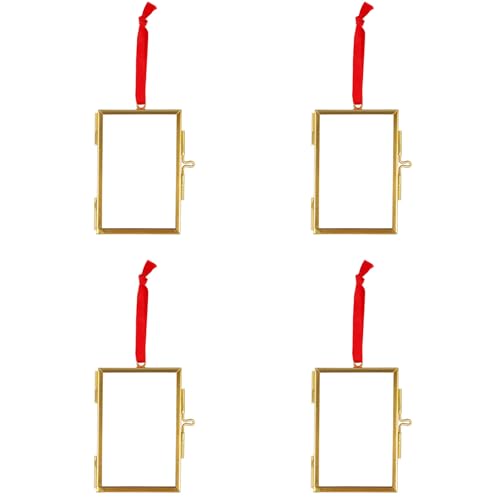 4PCS 2x3 Inch Vintage Glass Picture Frames Set with Brass Hanging Hooks - Gold