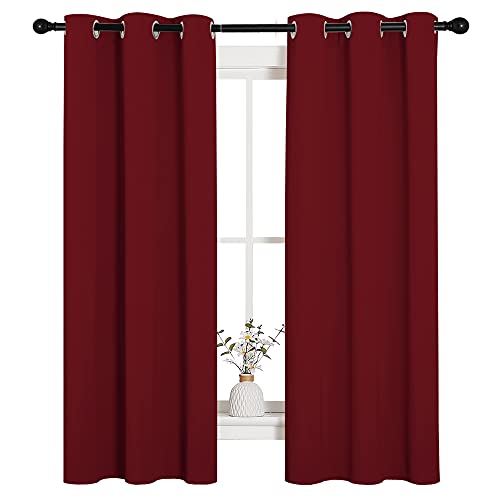 NICETOWN Christmas Window Curtains - Burgundy Red, 34x63 Inches, 1 Pair, Blackout & Thermal Insulated
