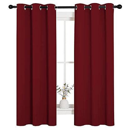 NICETOWN Christmas Window Curtains - Burgundy Red, 34x63 Inches, 1 Pair, Blackout & Thermal Insulated