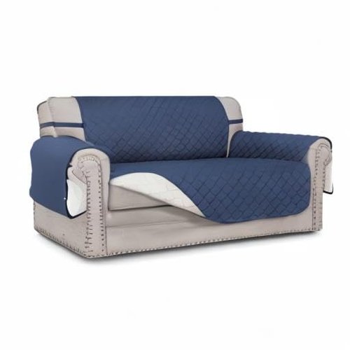 Easy-Going Reversible Loveseat Couch Cover for 2 Cushion Couch Sofa Cover for Dogs Water Resistant Furniture Protector with Foam Sticks Elastic Straps for Pet (Loveseat, Dark Blue/Ivory)