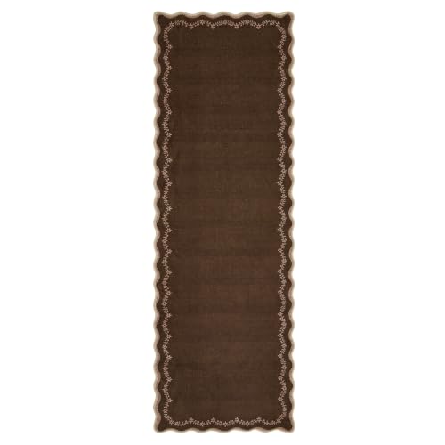 2x6 Scalloped Washable Rug Non Slip Hallway Kitchen Runner - Dark Brown