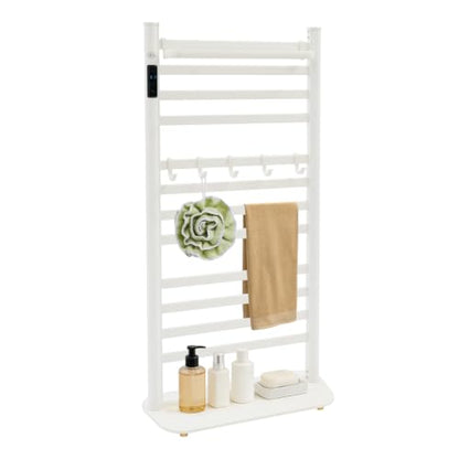 Heated Towel Rack with LED Display and Top Shelf - White