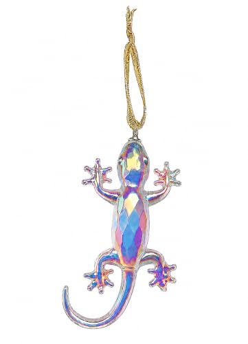 Opalescent Crystal Gecko Ornament Handblown Glass Holiday Decor