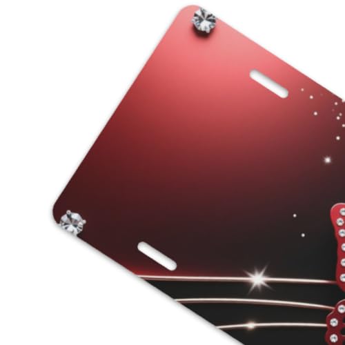 Red Butterfly Rhinestone Aluminum Decor Plate - Slant Line Design, 20cm Variation
