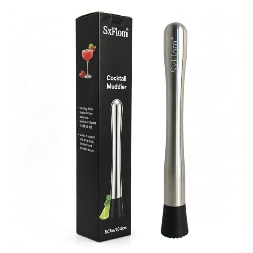 8-Inch Stainless Steel Cocktail Muddler for Fruit and Herb Crushing
