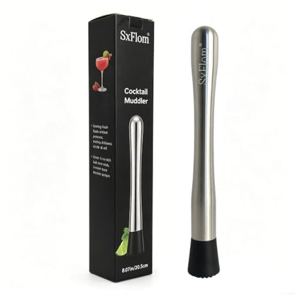 8-Inch Stainless Steel Cocktail Muddler for Fruit and Herb Crushing