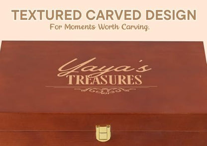 Large Wooden Keepsake Storage Box with Carved Lid - Gift for Grandma