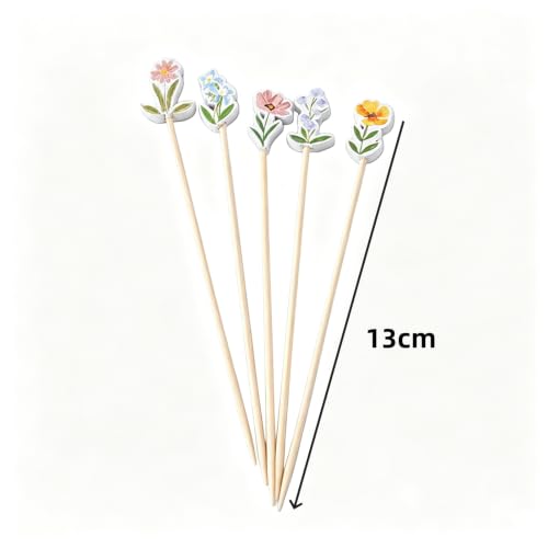 100PCS Floral Design Cocktail Picks for Fruit & Snacks - Bamboo Toothpicks