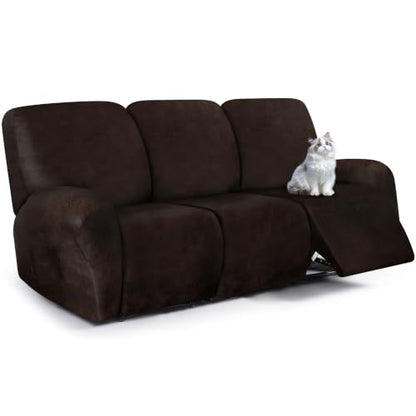 Leather Look Recliner Couch Cover 8-Piece Set for 3 Seater - Coffee Brown