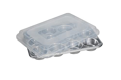 Nordic Ware Natural Aluminum Commercial Muffin Pan with Lid, 12 Cup