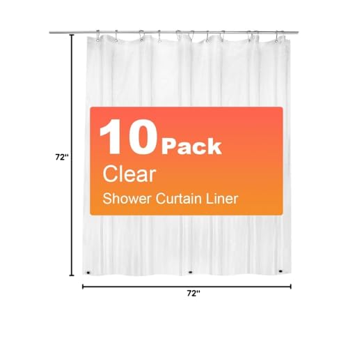 ZEMAHOME 10 Pack PEVA Plastic Shower Curtain Liner Premium Light Weight 72" x 72" Clear Bathroom Shower Showroom Curtain Liner with Rustproof Metal Gromments and Weighted Magnet