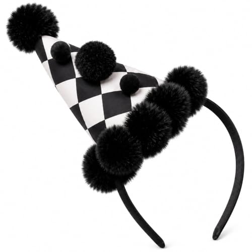 Black and White Clown Hat Headband for Adults, Carnival Halloween Costume Accessory