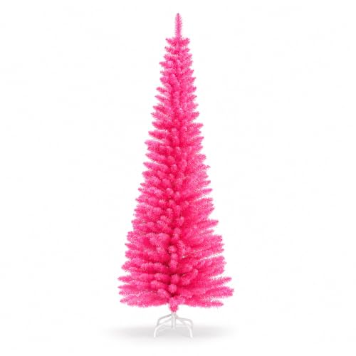 Pink Unlit 5FT Artificial Pencil Christmas Tree for Small Spaces - Variation of Pink/5ft