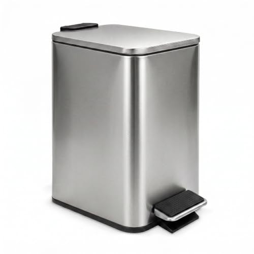 Bathroom Trash Can with Lid - 5L/1.3G Silver Soft Close Pedal Bin