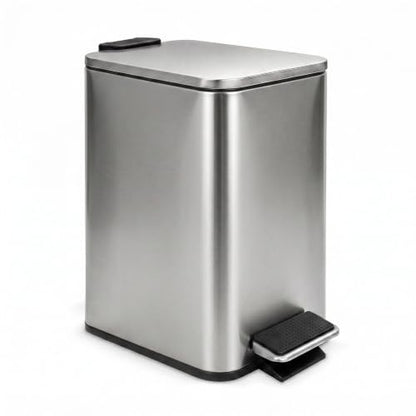 Bathroom Trash Can with Lid - 5L/1.3G Silver Soft Close Pedal Bin