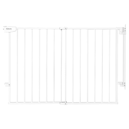 Babelio 29-43" No Bottom Bar Baby Gate for Stairs, Safety Pet Gates with Large Walk Thru Door, Hardware Mount Dog Gate for The House and Doorways, White