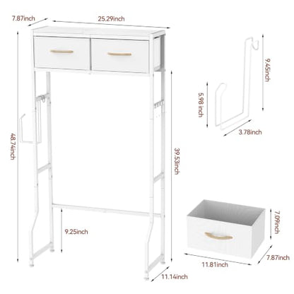 White Over The Toilet Storage Cabinet with 2 Fabric Drawers Bathroom Organizer