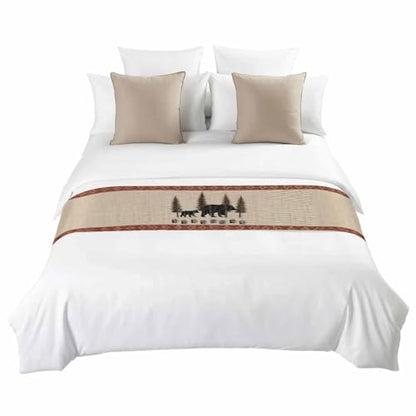King Size Black Bear Rustic Bed Runner with Cream, Red Variations 102x20 Inches