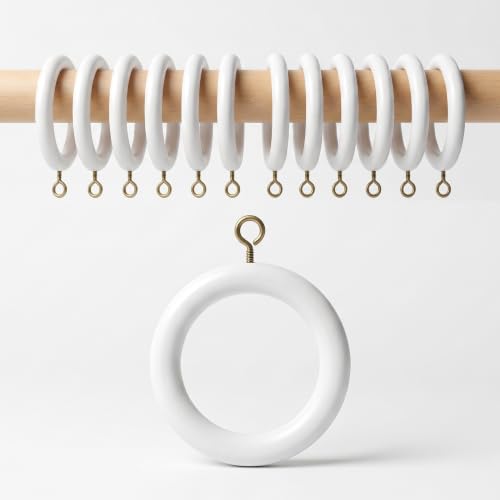 White Wooden Curtain Rings with Eye Hooks - 1.75 Inch Inner Diameter, Set of 24