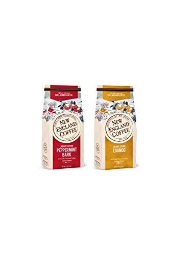 Ground Coffee, New England Coffee Favorites in Bundle of Peppermint Bark and Eggnog Flavor, Seasonal Edition Ideal for Christmas and Holidays, Medium Roast, Pantry Staple for 2 Packs of 11 Oz