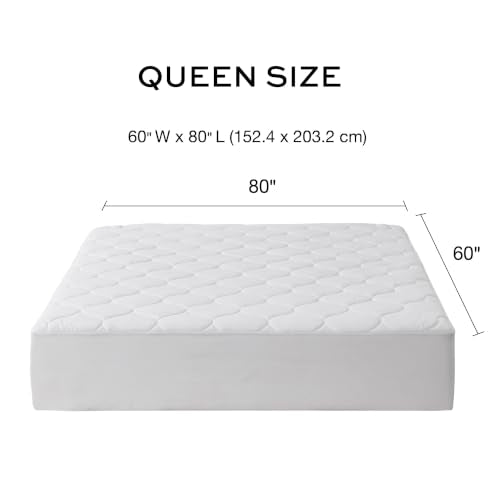 Cotton Heated Mattress Pad Queen Size with 10 Heat Settings - White