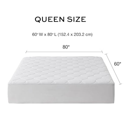 Cotton Heated Mattress Pad Queen Size with 10 Heat Settings - White