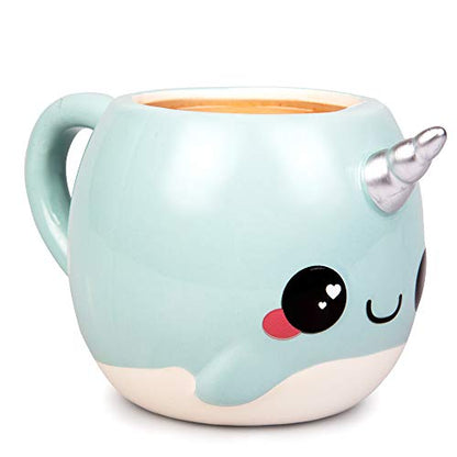Blue Narwhal Glitter Galaxy Coffee Mug - 18oz Large Unicorn Horn Cup