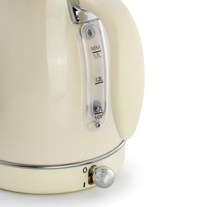 MegaChef 1.7L Electric Tea Kettle & 2 Slice Toaster Combo - Glossy Cream