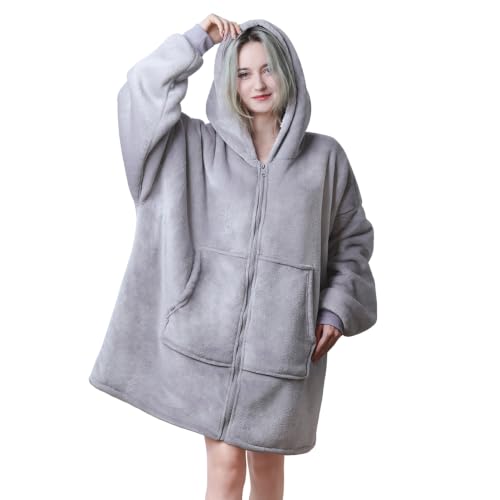 Oversized Sherpa Fleece Wearable Blanket Hoodie for Adults & Teens