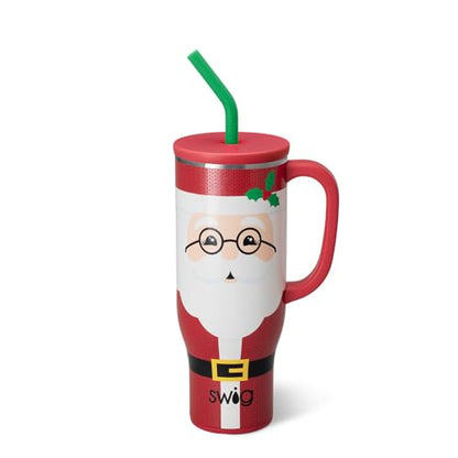 Insulated 30oz Travel Mug with Handle & Straw - Mr Claus Variation
