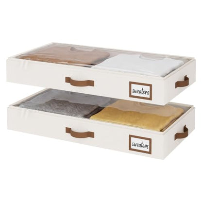 StorageWorks 4 Inch Low Profile Under Bed Storage Container with Clear Lid - Ivory White