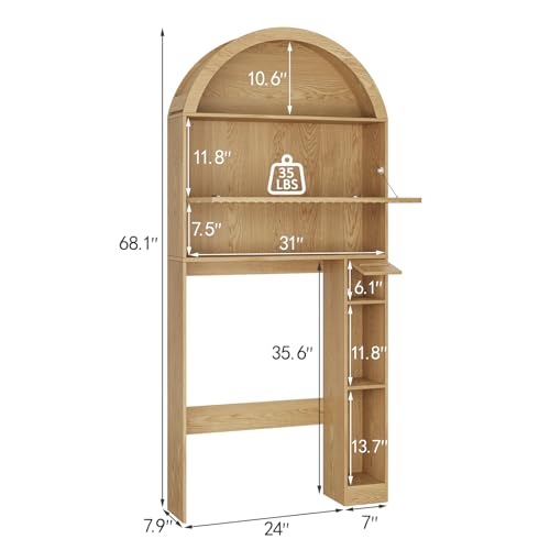 31-Inch Arched Over Toilet Storage Cabinet with Fluted Doors - Natural