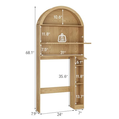 31-Inch Arched Over Toilet Storage Cabinet with Fluted Doors - Natural
