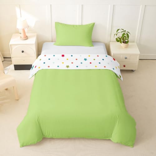Twin Green Duvet Cover Set with Pillowcase - Solid Microfiber Bedding for Kids & Teens