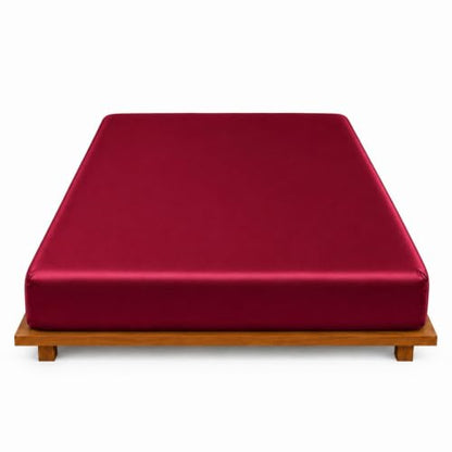 Queen Burgundy Satin Silk Fitted Sheet - 15 Inch Deep Pocket, All-around Elastic