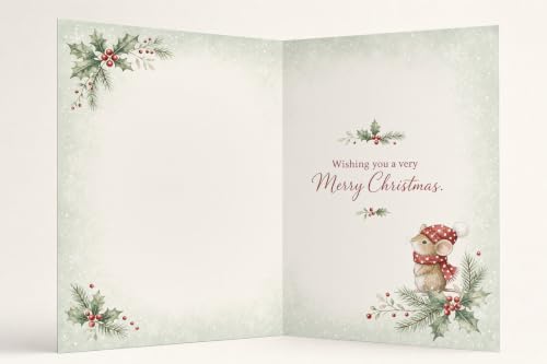 Grandson Christmas Card with Mouse and Pudding - Purple Fox Holiday Greeting Card - UK Designed