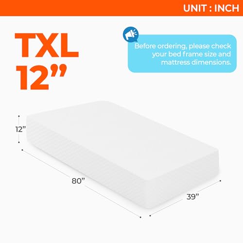 Neo Sleep 12 Inch Twin XL Cooling Gel Memory Foam Mattress for Cool Sleep Medium Firm Pressure Relieving CertiPUR-US Certified Foam, Mattress in a Box Fiberglass Free (Twin XL, 12 in)