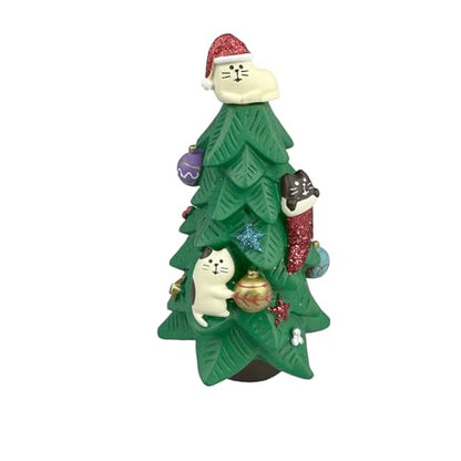 Mini Resin Christmas Tree with Cat Figurines - 5.1 Inch Green Decoration for Cat Lovers