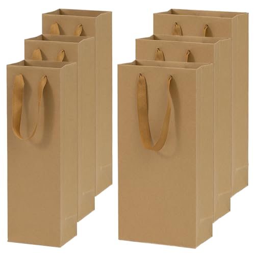 Brown Kraft Paper Wine Gift Bags with Handles - 6 Pack for Bottles