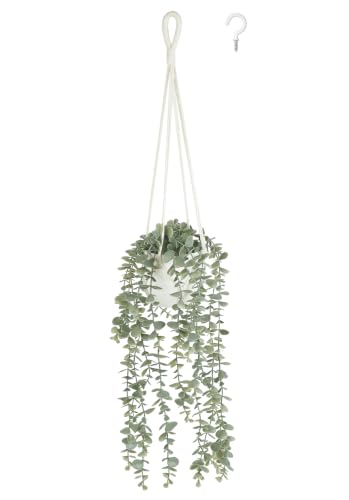 Ivory Fake Hanging Plant with Macrame Pot and Eucalyptus Vines - Durable Indoor Decor