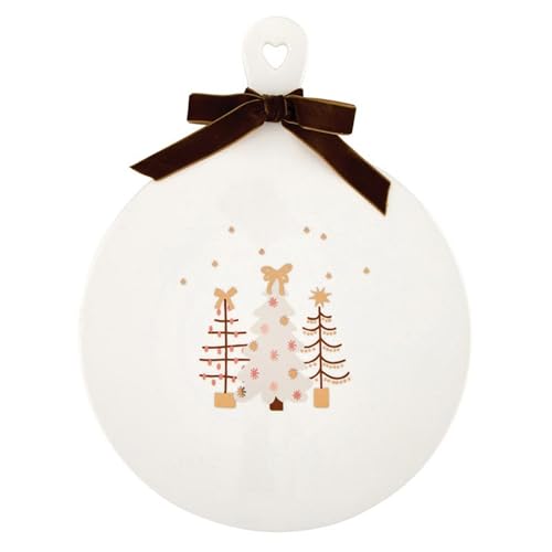 Blush Holiday Ceramic Cheese Plate with Snowy Tree Scene - 13x10 Inch