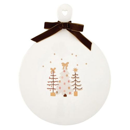 Blush Holiday Ceramic Cheese Plate with Snowy Tree Scene - 13x10 Inch